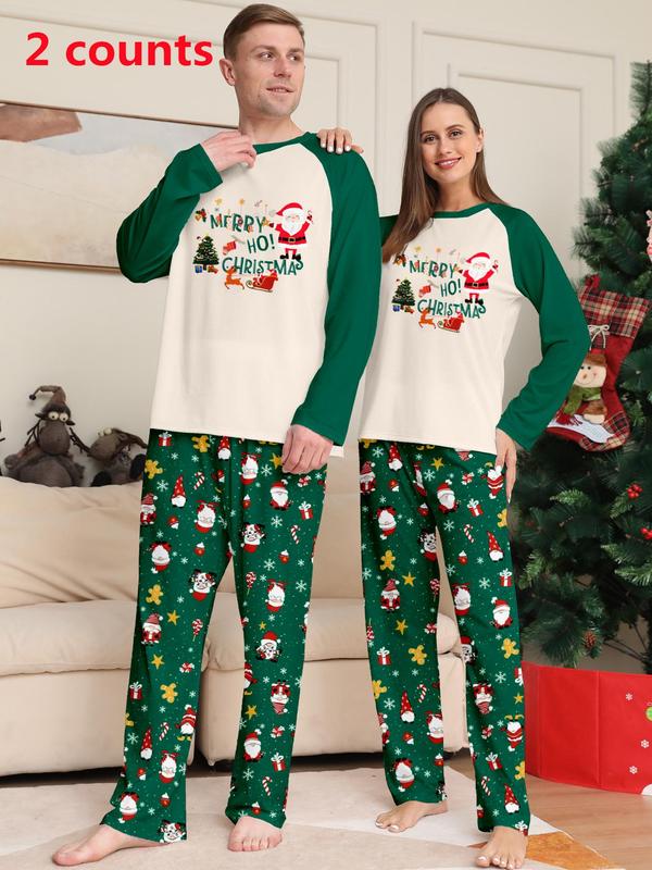 Couple's Christmas Reindeer Print Pajama Two-piece Set, Casual Comfy Long Sleeve Top & Pants PJ Set, Womenswear Men's Sleepwear Loungewear for Spring & Fall