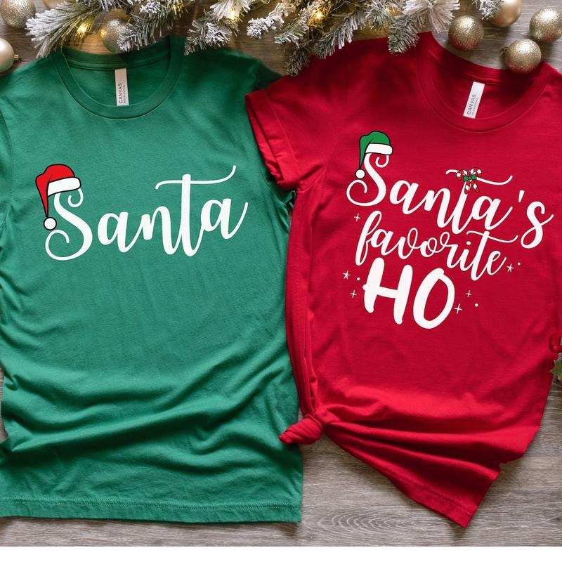 Santa's Favorite Ho Shirt Matching Christmas Pajamas For Couples Funny Christmas Couple Sweatshirt His and Hers Xmas Pjs Xmas Party Couple RJQ