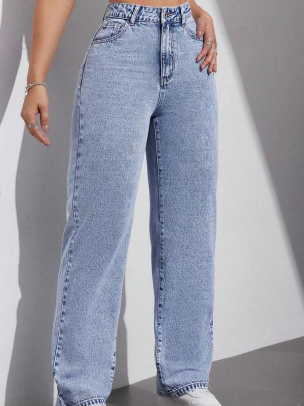 Women's Straight-Leg Jeans With Pockets pants Womenswear Bottom Streetwear Denim Trouser