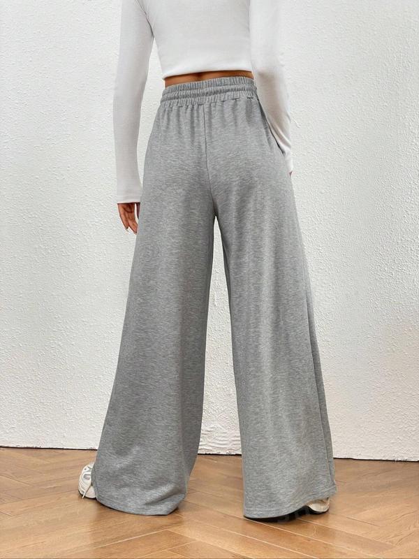 Women's Plain Drawstring High Waist Sweatpants, Casual Wide Leg Pants for Fall, Minimalist Maxi Trouser, Ladies Bottoms for Daily Wear, Downtown Girl Clothes