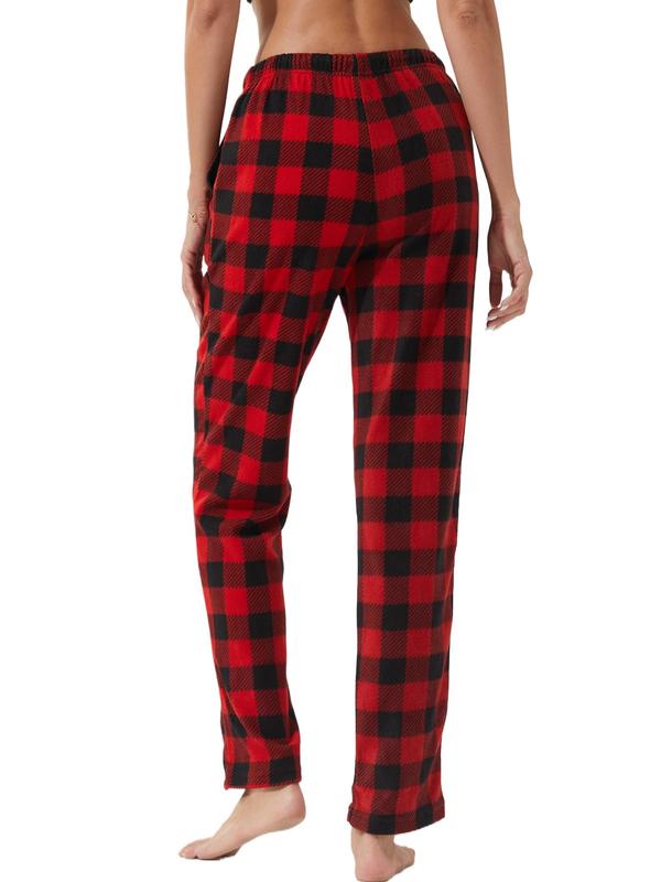 Women's Plaid Print Drawstring Waist Pajama Pants, Casual Comfy Pocket Design Trousers for Fall & Winter, Ladies Sleepwear for Indoor Wear