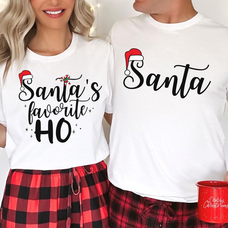 Santa's Favorite Ho Shirt Matching Christmas Pajamas For Couples Funny Christmas Couple Sweatshirt His and Hers Xmas Pjs Xmas Party Couple RJQ