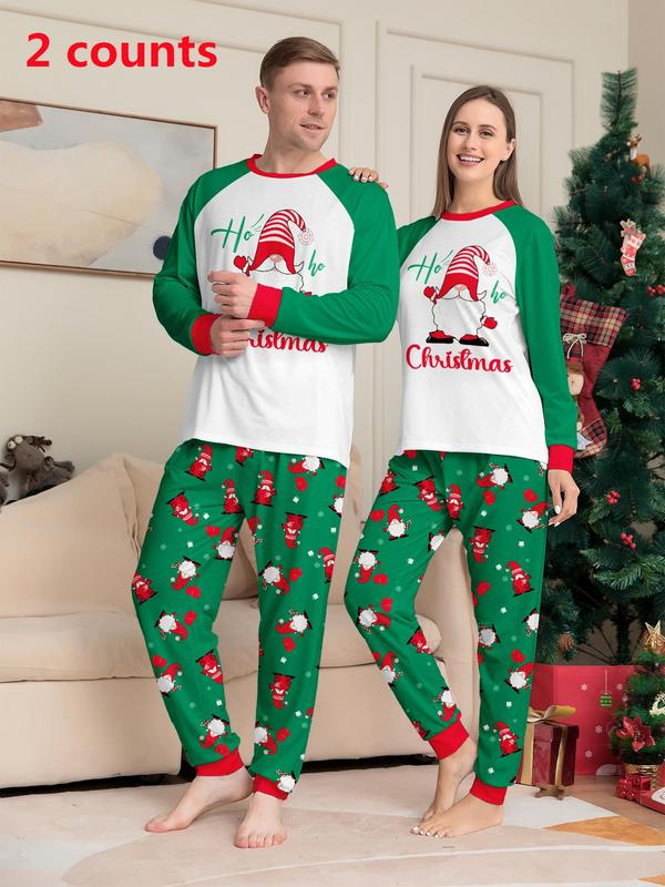 Couple's Christmas Reindeer Print Pajama Two-piece Set, Casual Comfy Long Sleeve Top & Pants PJ Set, Womenswear Men's Sleepwear Loungewear for Spring & Fall