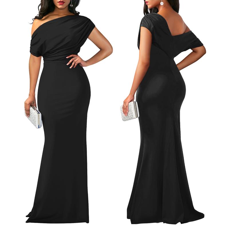 Memoriesea Women's Elegant Sleeveless Off Shoulder Bodycon Long Formal Cocktail Party Evening Dress