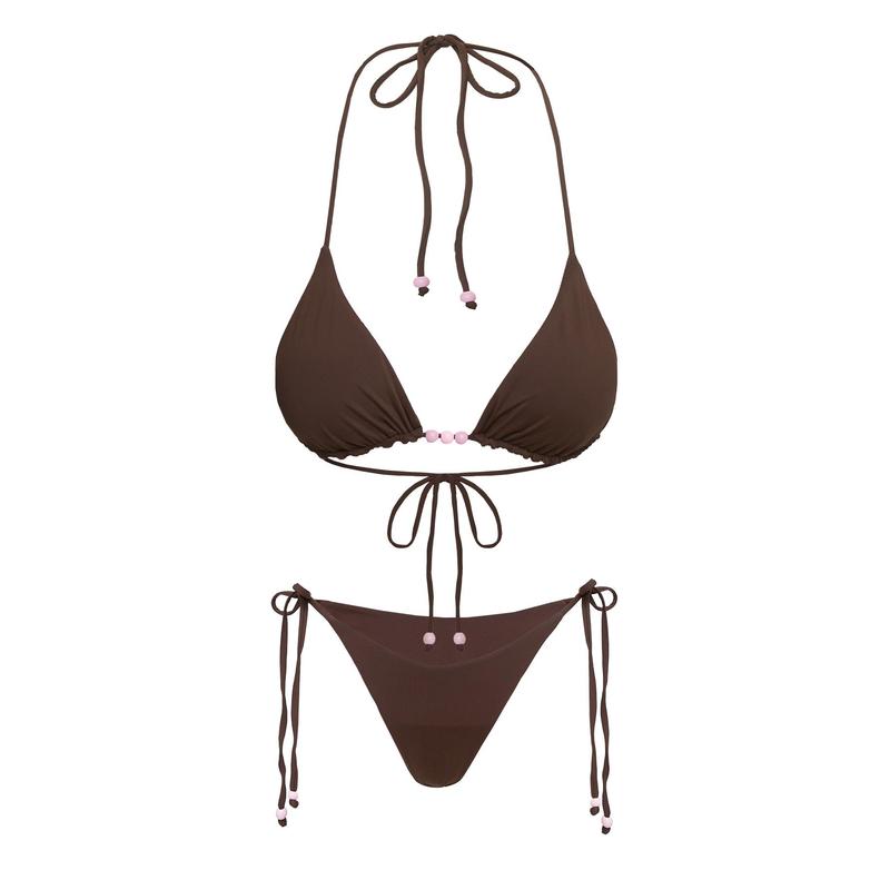 Glora Tie Side Beaded Bikini Bottom Brown