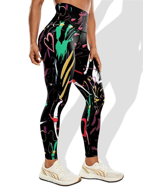 Women's All Over Graffiti Print High Waist Leggings, Casual Comfy Breathable Skinny Pants for Daily Wear, Ladies Bottoms for All Seasons