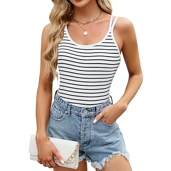 Blooming Jelly Women Ribbed Tank Tops with Built in Shelf Bras Sleeveless Camisole Tops Summer Cami