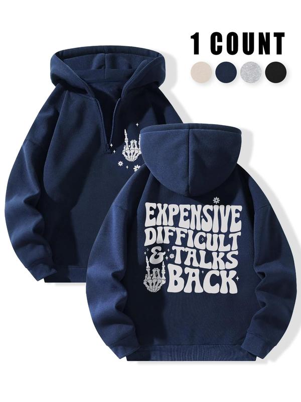 Women's Letter Print Drop Shoulder Hoodie, Fashion Casual Hooded Sweatshirt for Daily Holiday Outdoor Wear, Women Clothing for Fall & Winter