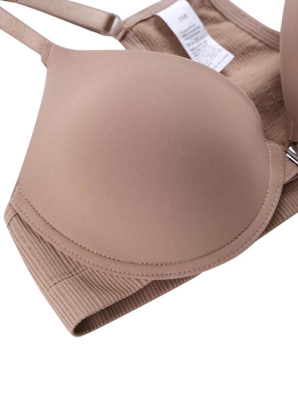 Women's Solid Color Adjustable Strap Push Up Bra, Comfortable Breathable Buckle Front Bra, Lingerie for All Seasons