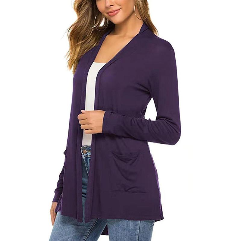 Women Simple Style Cardigan, Solid Color Long Sleeve Knitwear with Pockets, S  M  L  XL  XXL