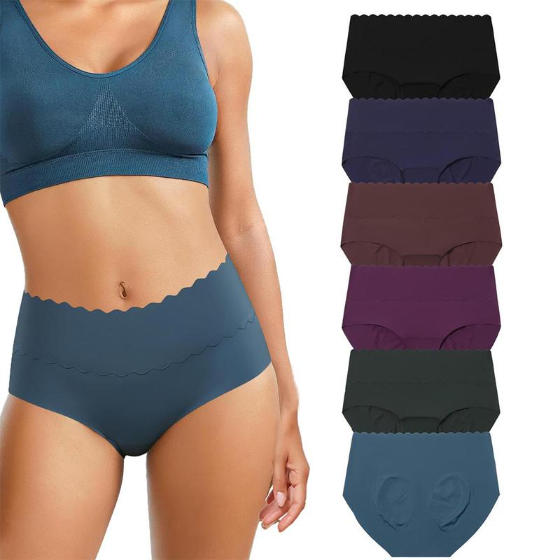 LEVAO Women High Waist Seamless Underwear polyester soft breathable elastic Full Coverage Bikini Pantie Underwear 6 Pack S-XXL