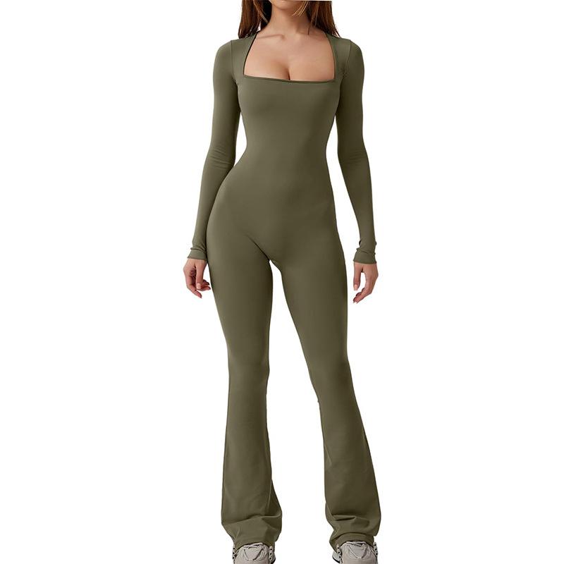 Women's Long Sleeve Square Neck Wide Leg Jumpsuit,Square Neck Wide Leg Bodysuit,Women's Long Sleeve Jumpsuit Comfortable Womenswear Gorgeous Overalls