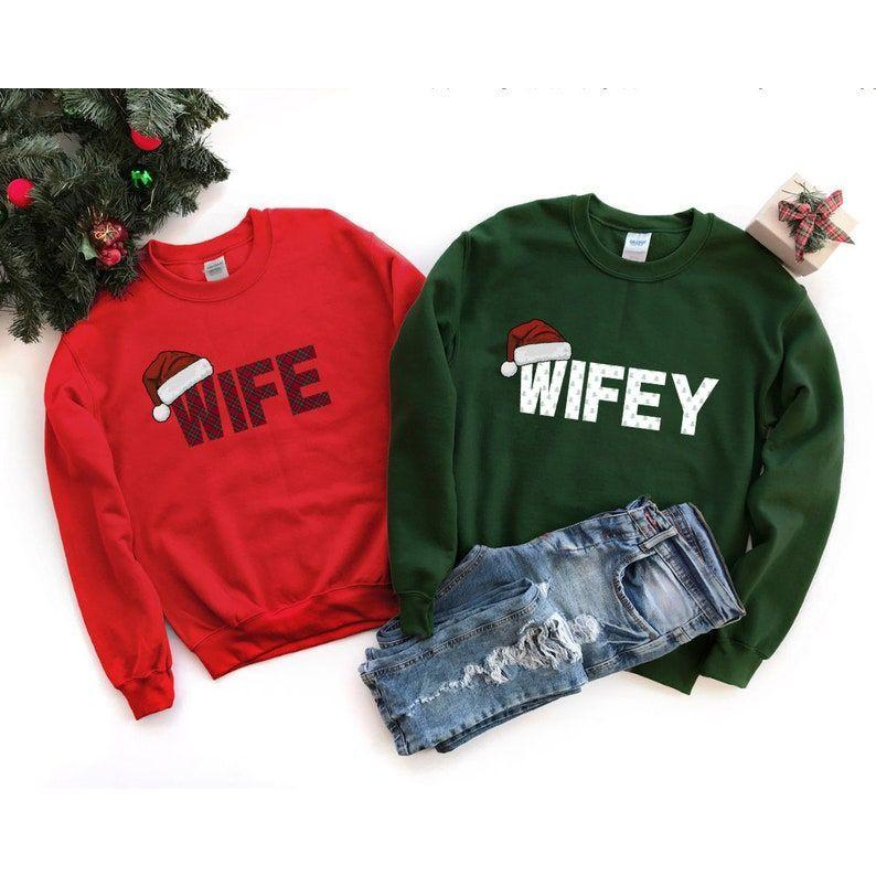 Wife & Wifey Lesbian Christmas Sweatshirts, Lesbian Couple Christmas Shirts, Lesbian Wedding Gift, Lesbian Engagement, Lesbian Couple Gift Christmas Gifts.