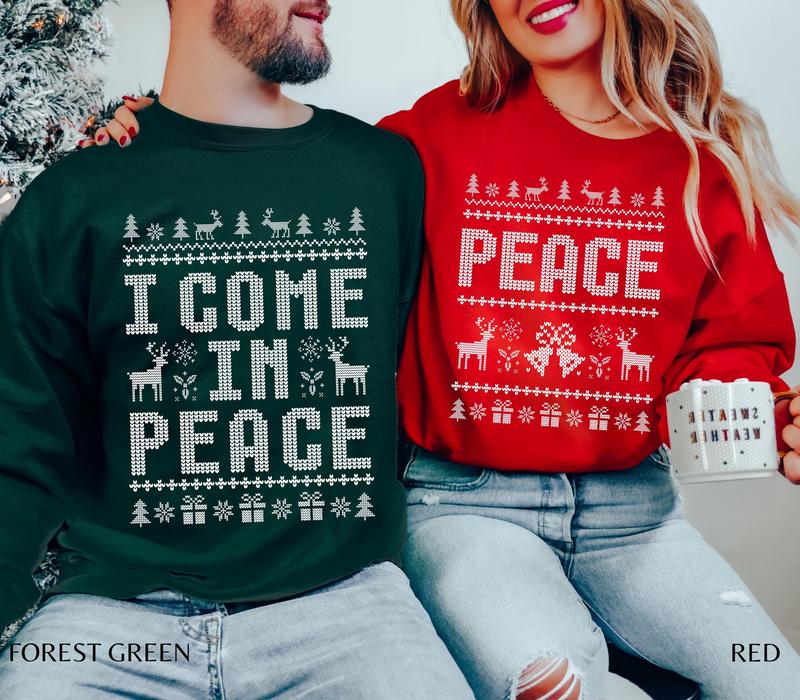 Matching Couples Ugly Christmas Sweater Funny Couple Ugly Christmas Sweater, I Come in Peace Sweatshirts, Matching Couples Christmas Pjs