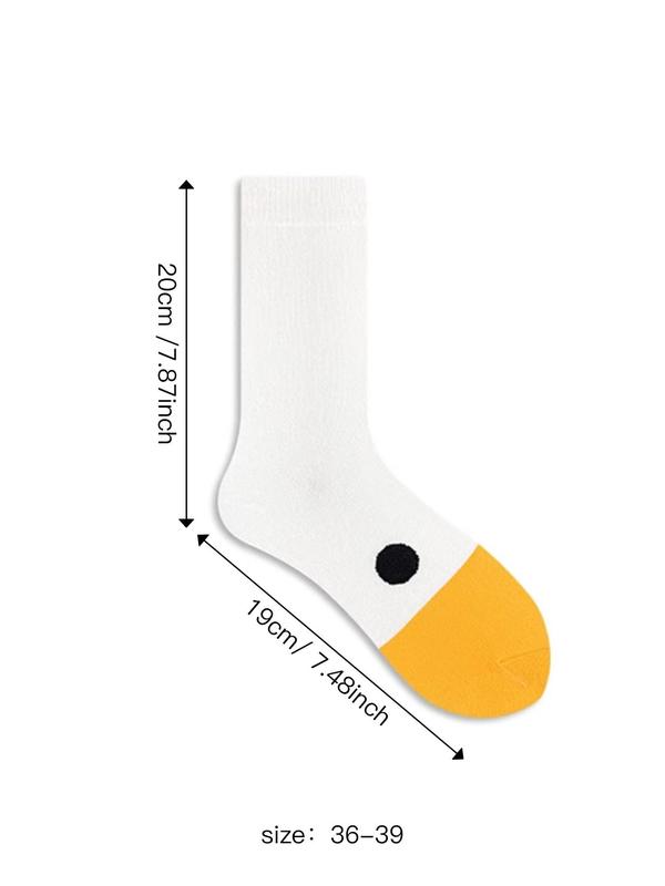 Women's Cartoon Goose Print Crew Socks, Cute Comfy Breathable Mid-calf Socks for Daily Wear, Multipack Knit Socks for All Seasons