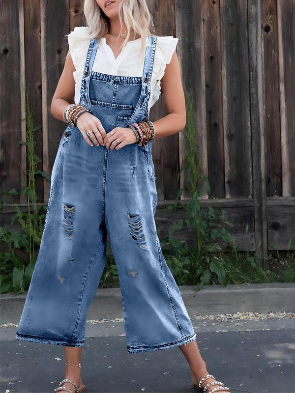 Imily Bela Women's Casual Denim Overalls Loose Adjustable Strap Distressed Bib Jeans Overall Jumpsuits with Pocket