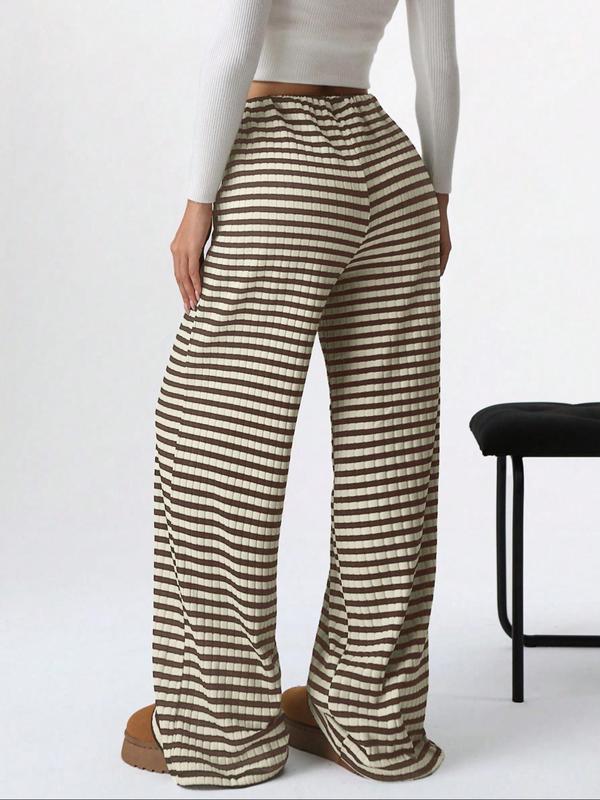 Women's Striped Print Drawstring Waist Wide Leg Pants, Casual Comfy Trousers for Fall & Winter, Women's Bottoms for Daily Wear