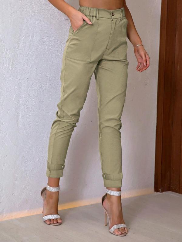 Women's Plain High Waist Slant Pocket Cargo Pants, Casual Streetwear Slim Leg Trousers for Daily Wear Outdoor, Pants for Women, Women's Bottoms for All Seasons