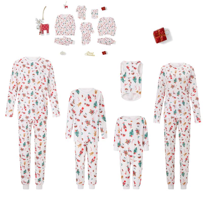 Christmas Pajamas for Family Long Sleeve Cartoon Print Tops + Pants Set Holiday Sleepwear