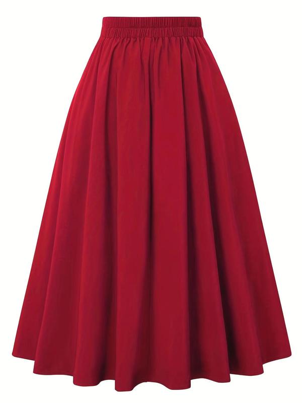 Women's Solid Fake Button Detail Plicated High Waist Skirt, Elegant Fashion A Line Midi Skirt For Daily Outdoor Wear, Summer Clothes, Please Purchase A Size Up