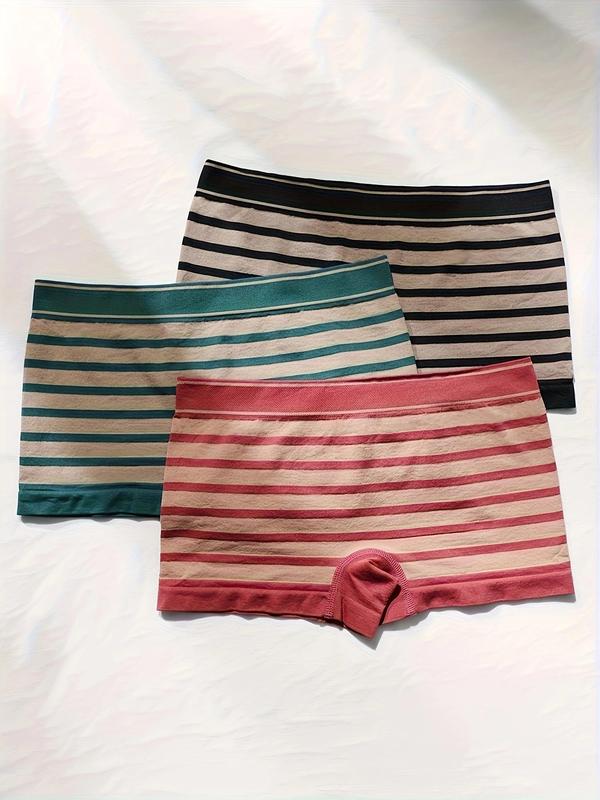 Women's Striped Print Boxer Brief, Casual Comfortable Seamless Knicker, Underwear for All Seasons