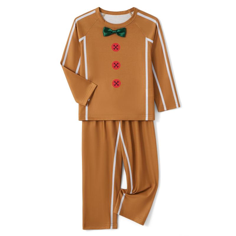 Family Matching Christmas Pajamas, Baby Romper Gingerbread Man Bow Decor Print Tops and Pants Sleepwear Set