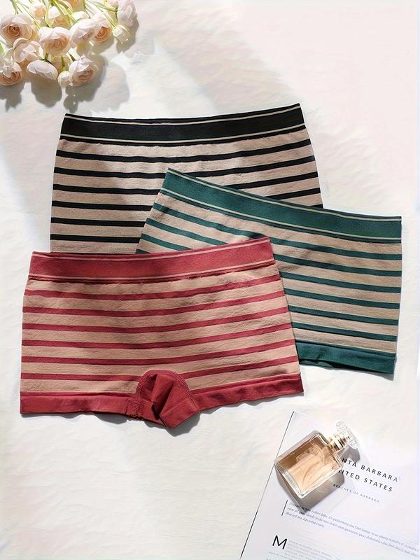 Women's Striped Print Boxer Brief, Casual Comfortable Seamless Knicker, Underwear for All Seasons