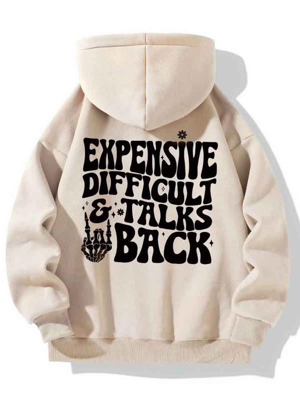 Women's Letter Print Drop Shoulder Hoodie, Fashion Casual Hooded Sweatshirt for Daily Holiday Outdoor Wear, Women Clothing for Fall & Winter