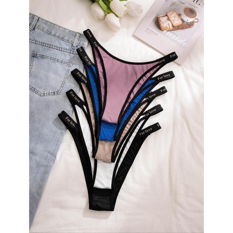 Women's 5pcs Letter Tape Panty, Soft Comfy Breathable High Cut Knicker for Daily Wear,?Summer Wear 2024, Underwear for All Seaso