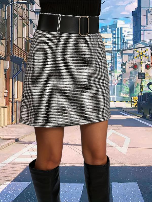 Women's Houndstooth Print A Line Skirt without Belt, Elegant Fashion Casual High Waist Skirt for Daily Outdoor Wear, Women Clothing for Fall & Winter