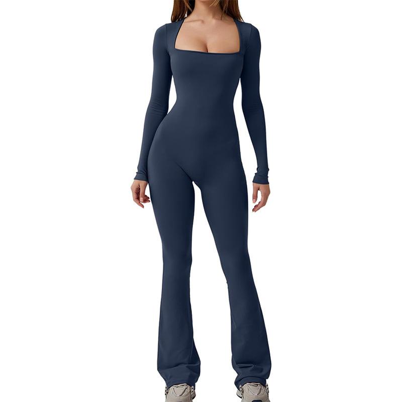 Women's Long Sleeve Square Neck Wide Leg Jumpsuit,Square Neck Wide Leg Bodysuit,Women's Long Sleeve Jumpsuit Comfortable Womenswear Gorgeous Overalls