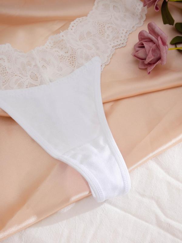 Women's 3pcs Plain Contrast Lace Drop Waist Panty, Soft Comfy Breathable Knicker for Daily Wear, Underwear for All Seasons