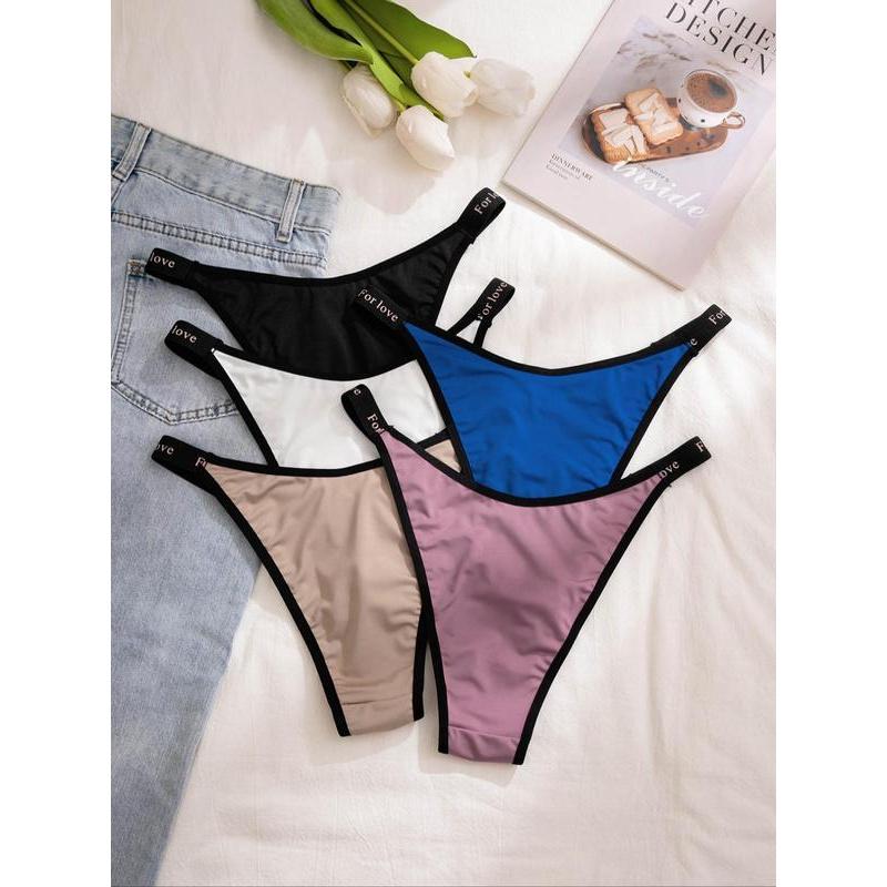 Women's 5pcs Letter Tape Panty, Soft Comfy Breathable High Cut Knicker for Daily Wear,?Summer Wear 2024, Underwear for All Seaso