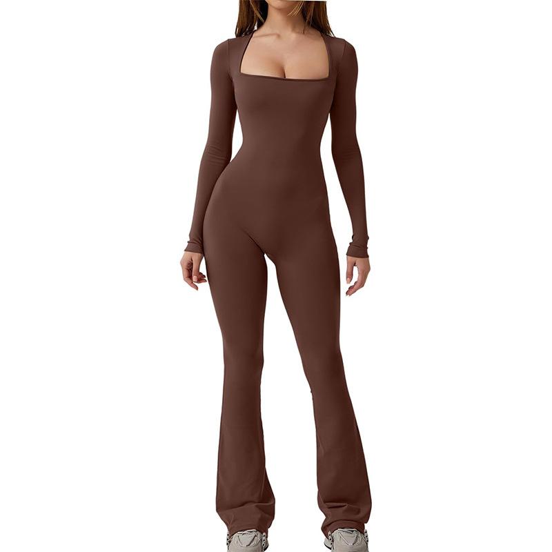 Women's Long Sleeve Square Neck Wide Leg Jumpsuit,Square Neck Wide Leg Bodysuit,Women's Long Sleeve Jumpsuit Comfortable Womenswear Gorgeous Overalls