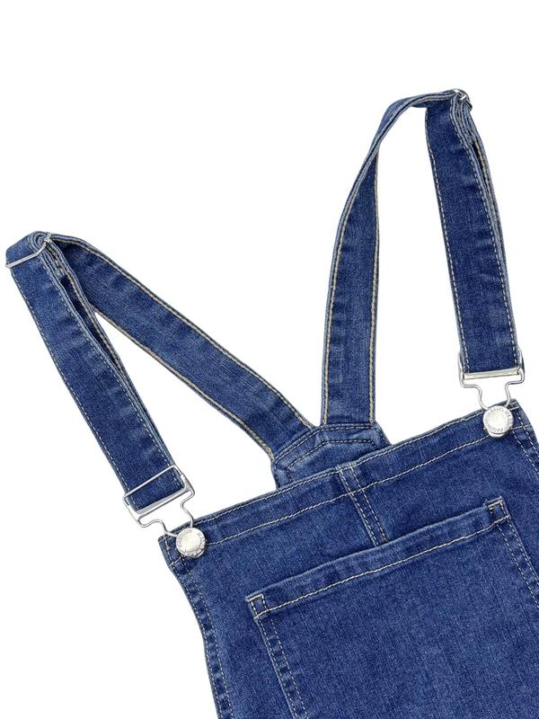 Women's Plain Denim Overalls Jumpsuit, Casual Fashion Pocket Design Overalls Jumpsuit for Daily Wear, Ladies Clothes for All Seasons