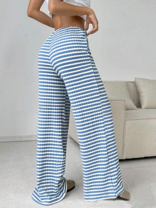 Women's Striped Print Drawstring Waist Wide Leg Pants, Casual Comfy Trousers for Fall & Winter, Women's Bottoms for Daily Wear