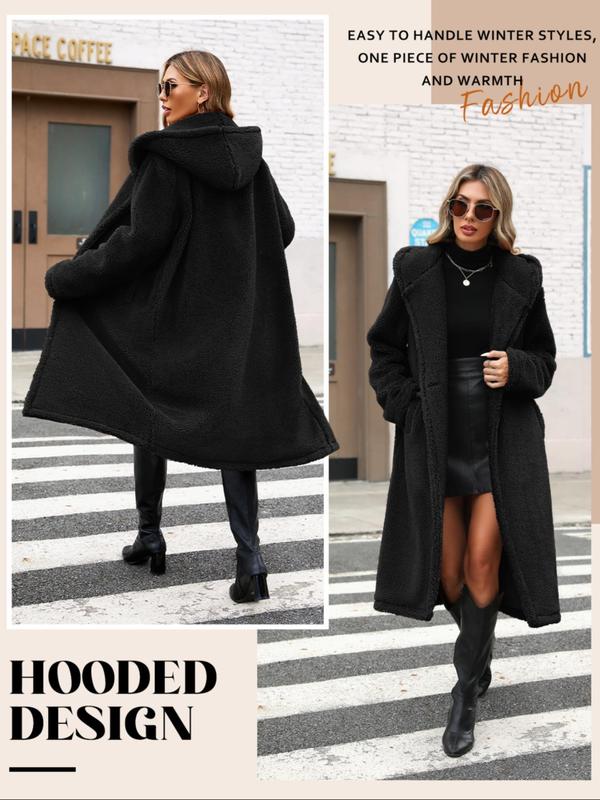 Women's Solid Color Button Pocket Hooded Coat, Casual Long Sleeve Outerwear for Fall & Winter, Winter Coats Women, Ladies Clothes for Daily Wear Jackets