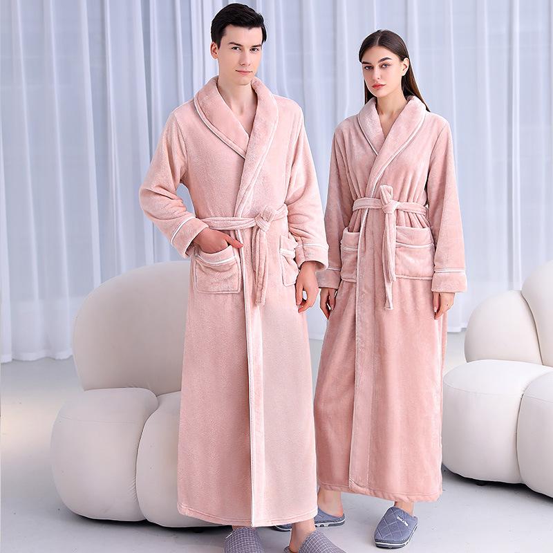 Women's Nightgown New Men's Pajamas Thickened Flannel Couple Bathrobe plus Size Homewear Robe Winter