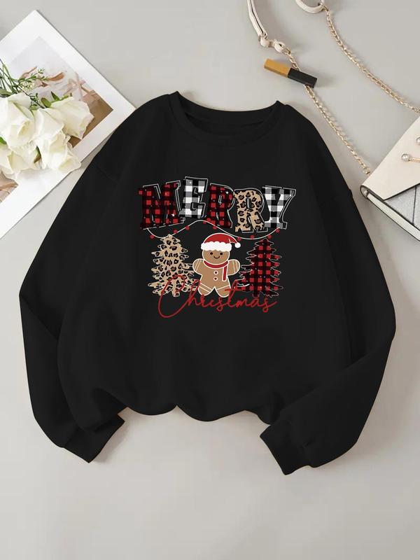 Women's Christmas Themed Sweatshirt, Casual Letter Print Long Sleeve Pullover for Daily Wear, Ladies Clothes for All Seasons