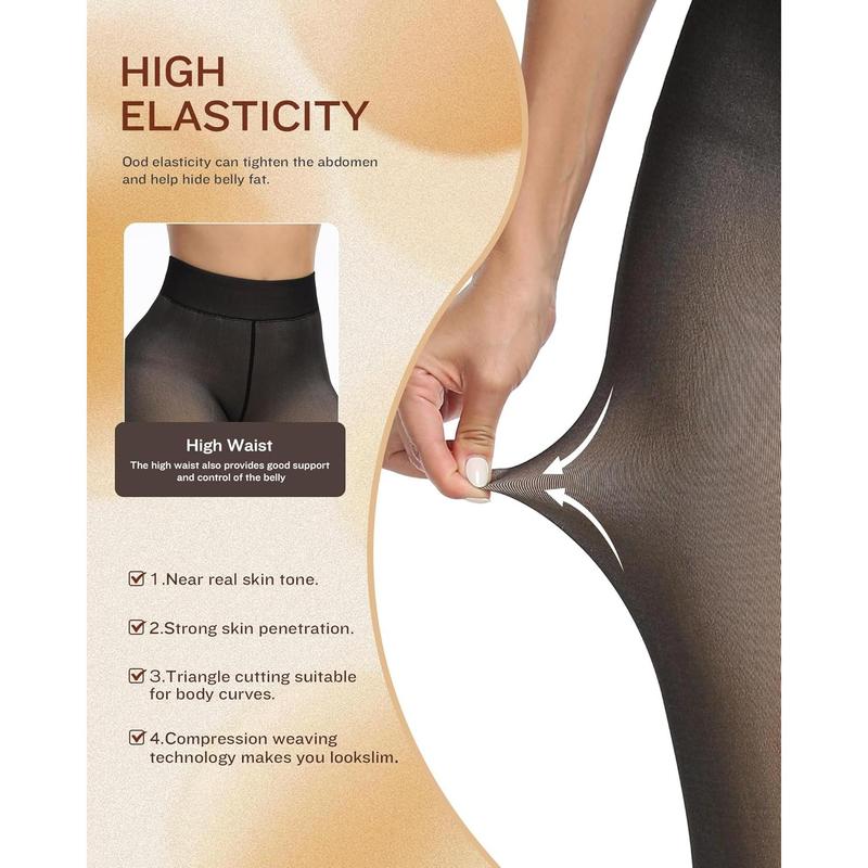 Women's Fleece Lined Tights - Fake Sheer Warm Pantyhose Thick Leggings