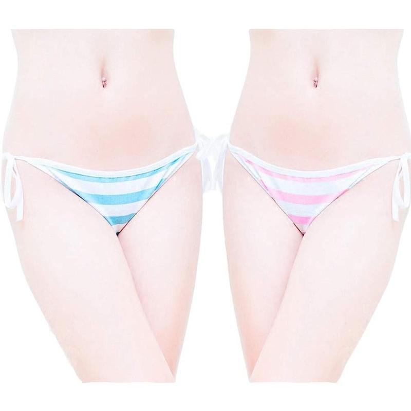 Japanese Striped Panties Bikini Cotton Anime Blue Pink Cosplay Underwear 2 Pack Briefs Womenswear Cute Clear Comfortable