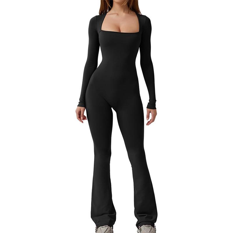 Women's Long Sleeve Square Neck Wide Leg Jumpsuit,Square Neck Wide Leg Bodysuit,Women's Long Sleeve Jumpsuit Comfortable Womenswear Gorgeous Overalls