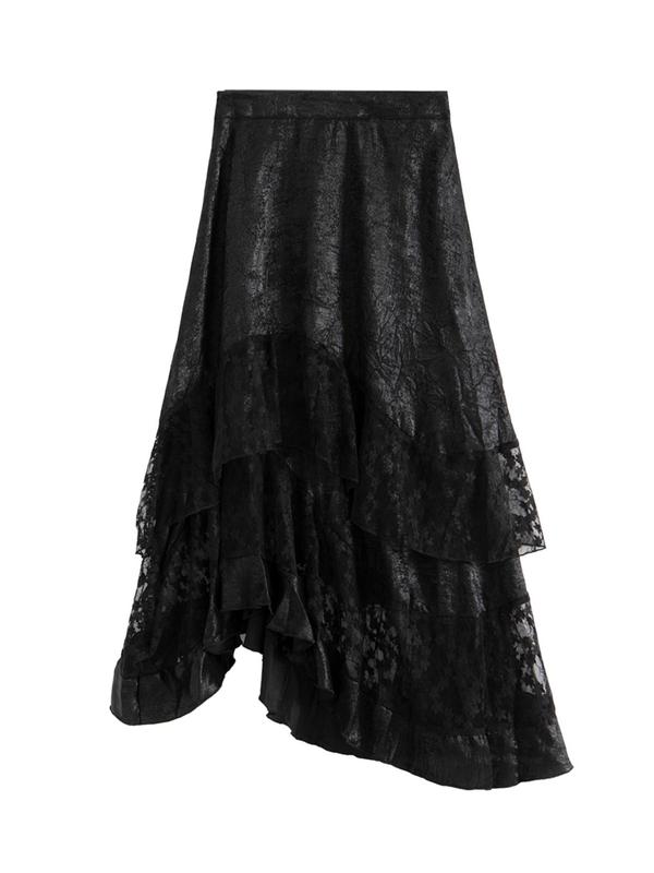 Women's Floral Contrast Lace Tiered Layer Skirt, Asymmetrical Hem Long Skirt for Party Holiday Vacation,  Skirts for Women, Ladies Bottoms for All Seasons