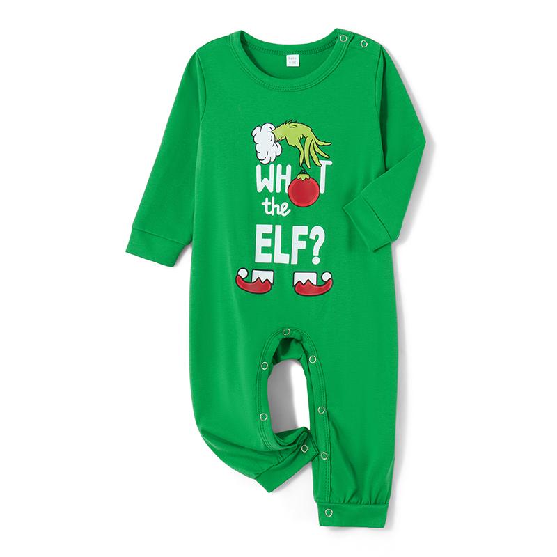 Green Christmas Pajamas For Family Family Pajamas Matching Set Christmas Elf Print Long Sleeve Tops and Elastic Striped Pants Loungewear Soft Sleepwear