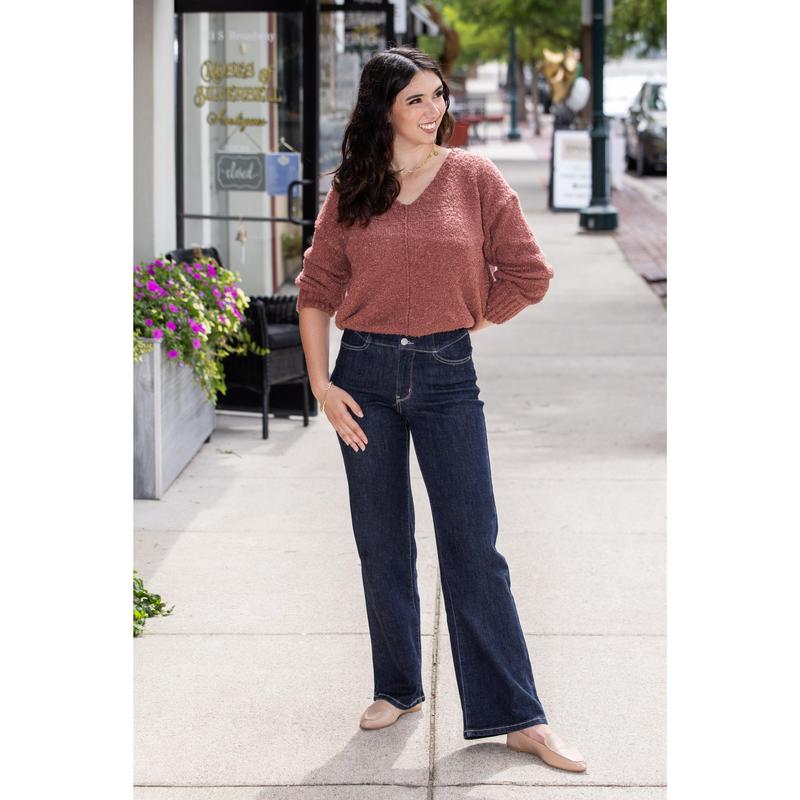 The Belle from Judy Blue: High-Rise Wide Leg Denim Fabric Fit