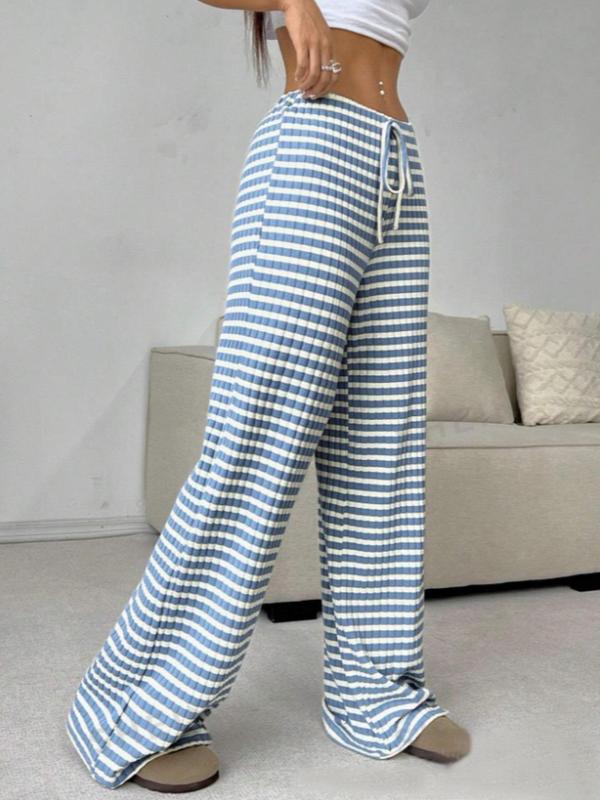 Women's Striped Print Drawstring Waist Wide Leg Pants, Casual Comfy Trousers for Fall & Winter, Women's Bottoms for Daily Wear