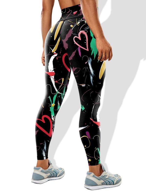 Women's All Over Graffiti Print High Waist Leggings, Casual Comfy Breathable Skinny Pants for Daily Wear, Ladies Bottoms for All Seasons