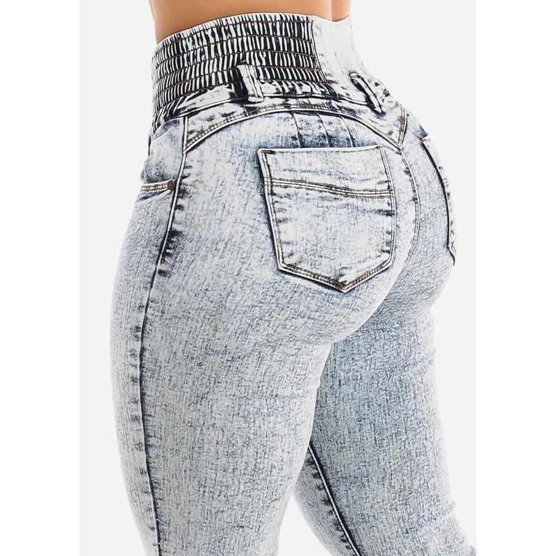 MX JEANS Spandex Waist Butt Lift Acid Wash Skinny Jeans