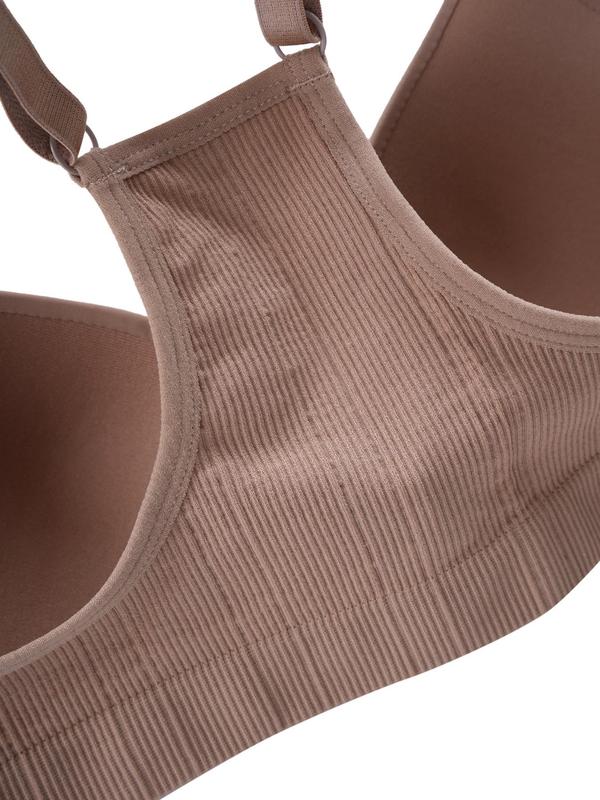 Women's Solid Color Adjustable Strap Push Up Bra, Comfortable Breathable Buckle Front Bra, Lingerie for All Seasons