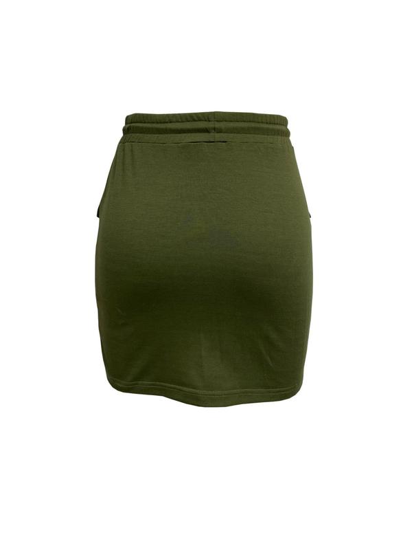 Women's Plain Button Pocket Drawstring Waist Cargo Skirt, Casual Streetwear  Skirt for Daily Wear, Ladies Summer Bottoms